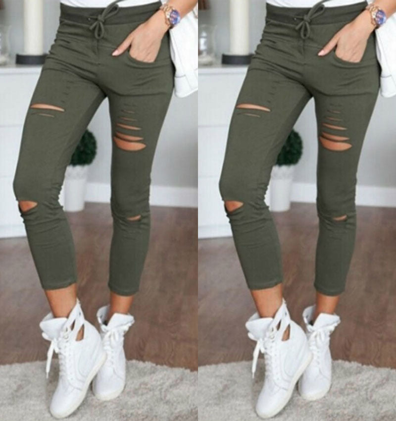 Ripped Lace-up Pencil Pants