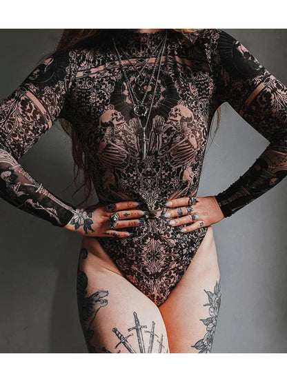 Fashion Printed Gothic Style Slim High Waist Jumpsuit