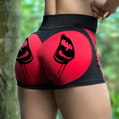 Vampiress Lips Print Contrast Color Sports Shorts