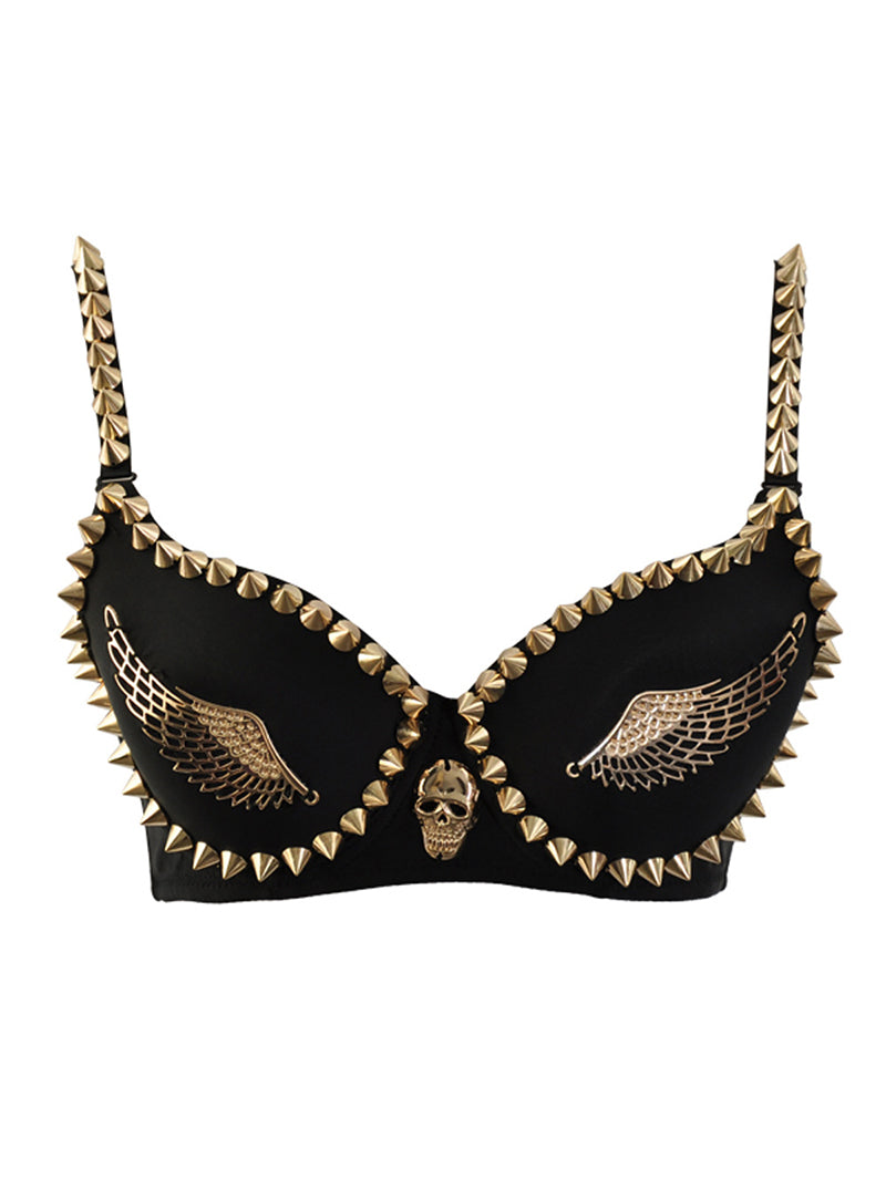 Fashion Sexy Punk Rivet Skull Wings Bra