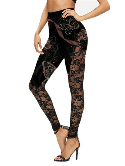 Sexy Yoga-Leggings mit Rosen- und Schmetterlings-Print 