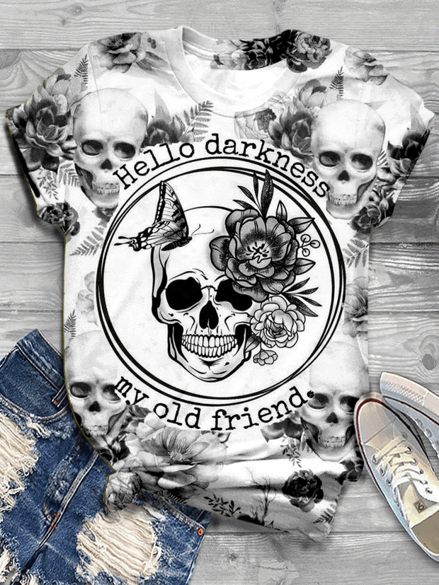 Gothic Rose Skull Full Print Short Sleeve T-Shirt