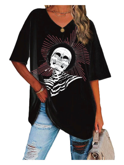 Skull Printing Loose round Neck Short Sleeve Top