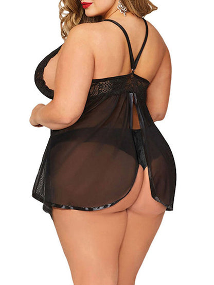 Sexy plus Size See-through Split Sling Nightdress