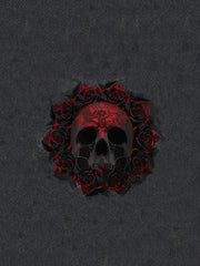 Gothic Skull Rose Print off-Shoulder Lace V-neck Brace Mesh Short Sleeve Top
