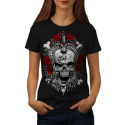 T-shirt à manches courtes imprimé de crâne de fleur de serpent d'épée rose