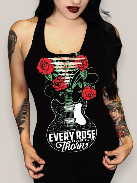 Every Rose Has It's Thorn Guitar Rose Print Vest