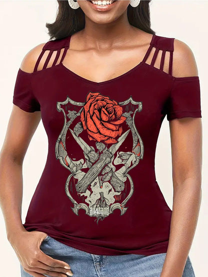 Sexy Dangerous Rose off-the-Shoulder Tops