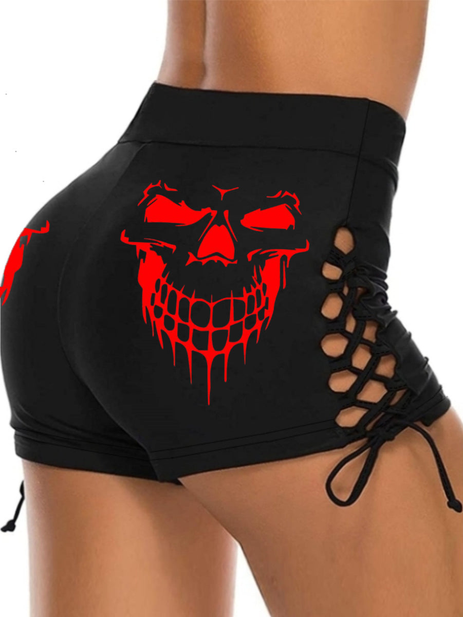 Horror Soreca Skull Printed Lace up Shorts