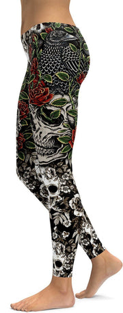 Gothic Rose Skull Printed Slim Fit Pants