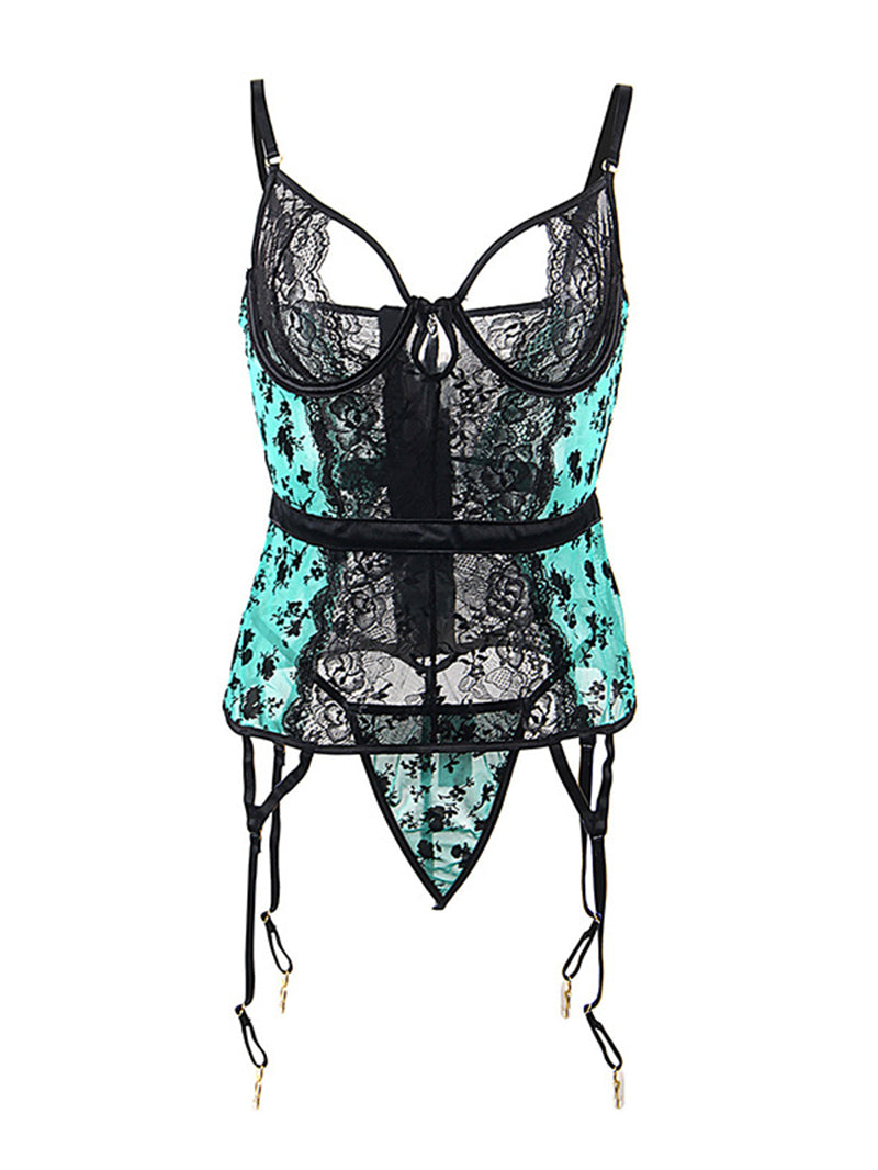 Sexy plus Size Lace Corset One-Piece Garter Suit