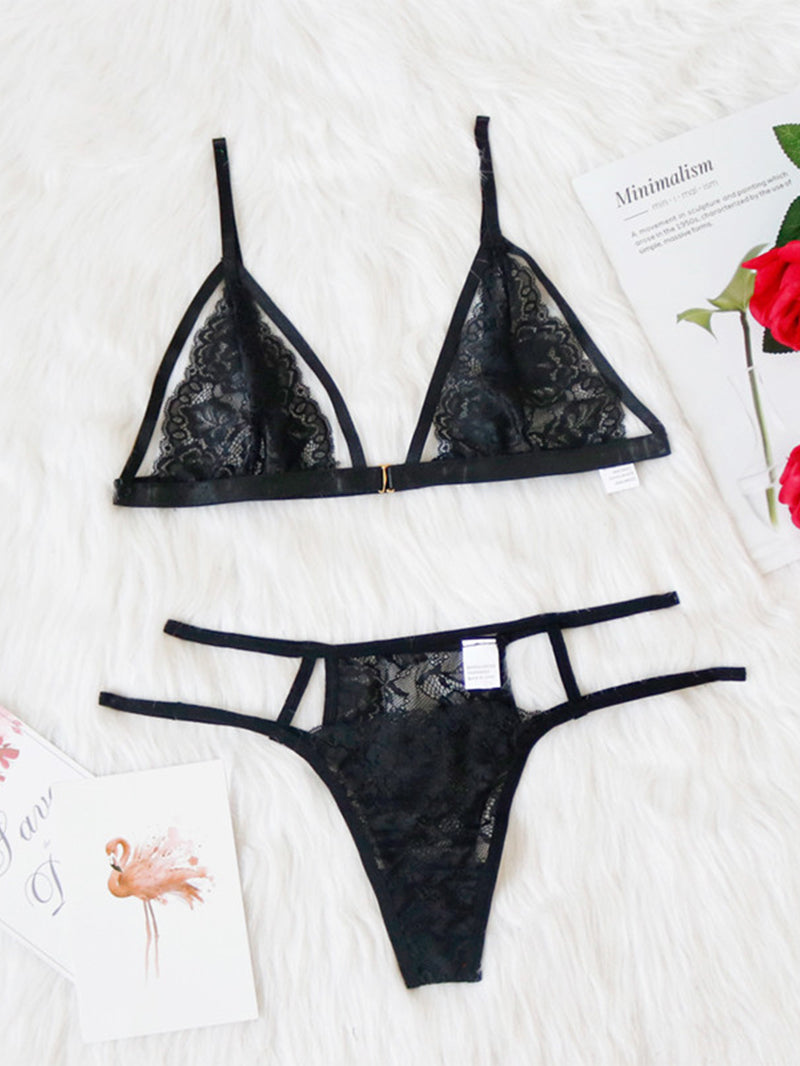 Sexy Lace Pattern Three-Point Underwear Suit