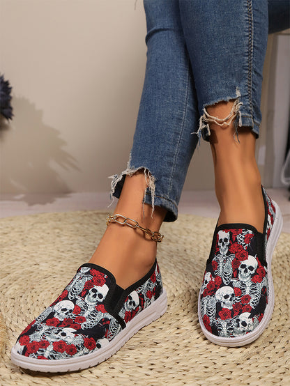 Halloween Women's Skull Graffiti Printing Casual Shoes