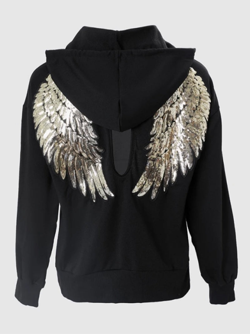 Casual Women's Hot Drilling Wings Hollow out Hoodie