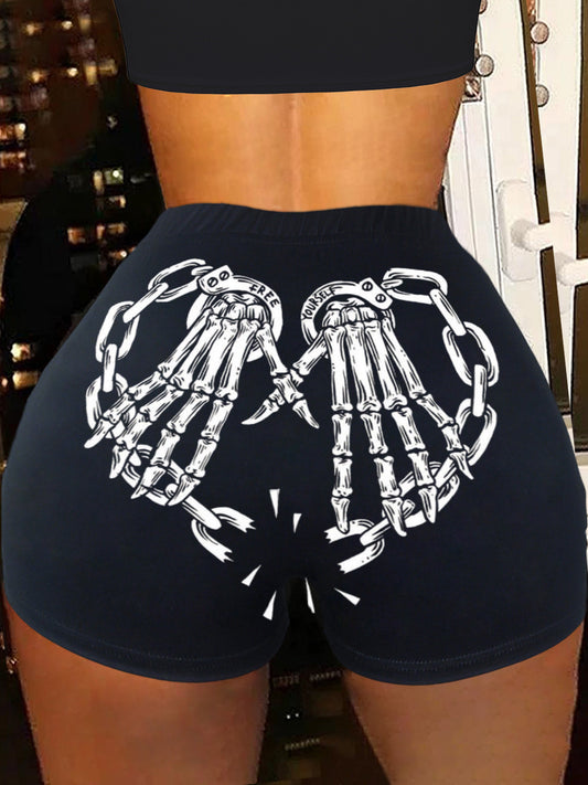 Skull Hand Love Handcuffs Printed Sports Casual Shorts