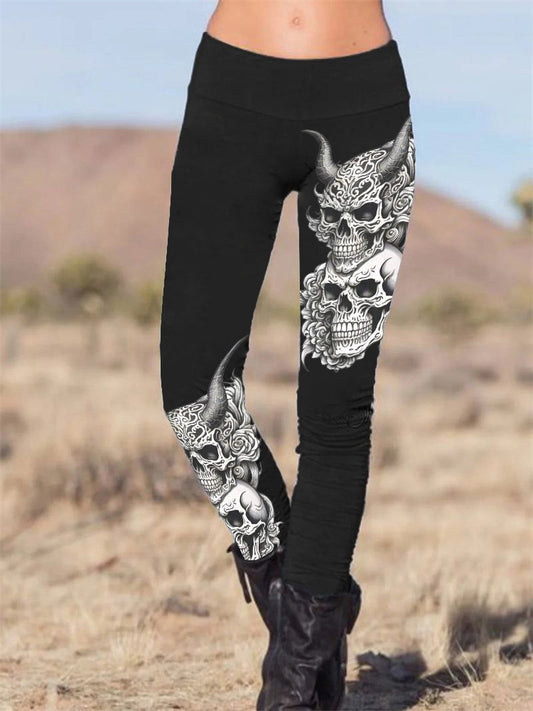 Gothic Skull Printed Slim Fit Pants