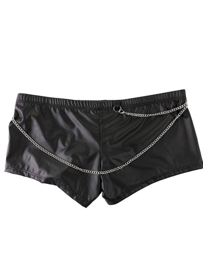 Men's Sexy Patent Leather Pendant Chain Boxer Briefs