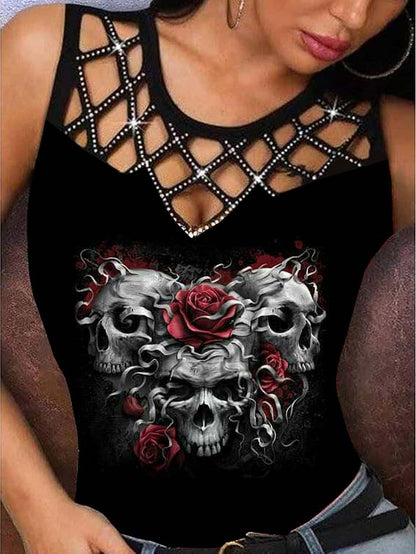 Skull Rose Print Vest