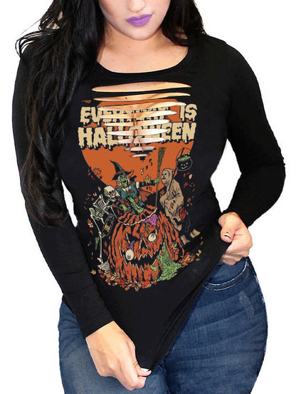 Every day is Halloween Print Round Neck Long Sleeve T-Shirt