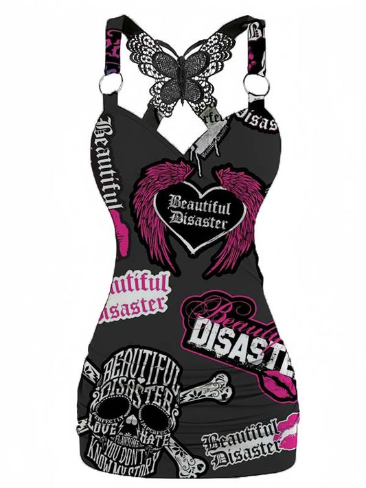 Goth Beautiful Disaster Printed Back Butterfly Camisole