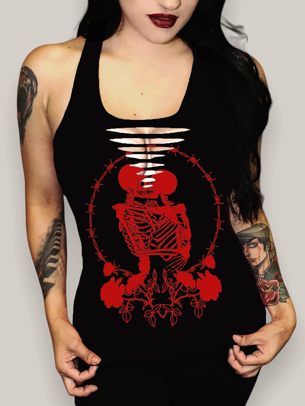 Red Skeleton Lover Printed Sexy Vest