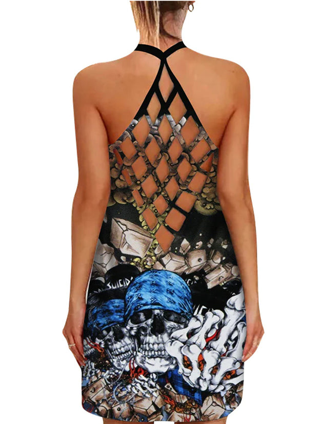 Sexy Kleid mit Rock-Totenkopf-Print auf der Rückseite 
