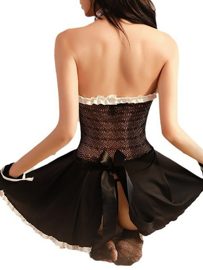 Sexy Lace Cat Ears off-the-Shoulder See-through Dress Suit