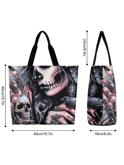 Lady Gothic Dark Girl Skull Print Large Capacity One Shoulder Shopping Bag