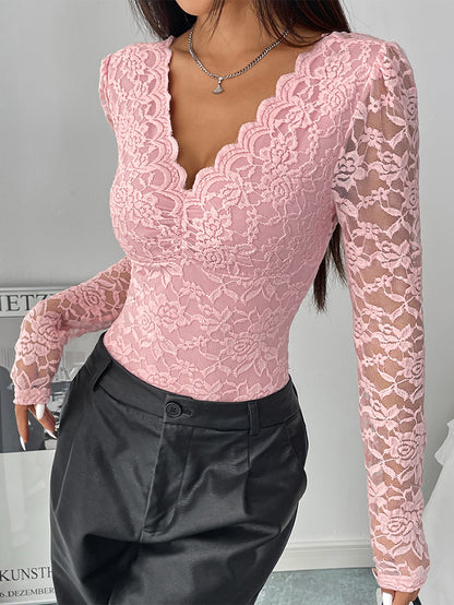 Sexy Lace Long Sleeve See-through Slim-Fit Jumpsuit