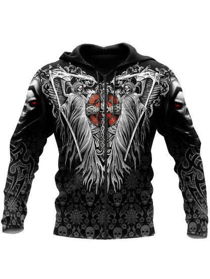 Men's Gothic Skull 3D Printing Zipper Hoodie Coat