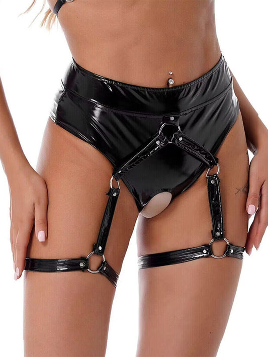 Sexy Patent Leather Hollow Underwear Garter