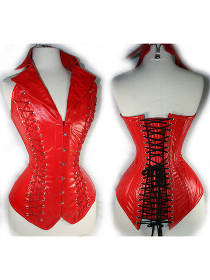 Sexy Halter Patent Leather Steel Buckle Two-Side Strap Corset