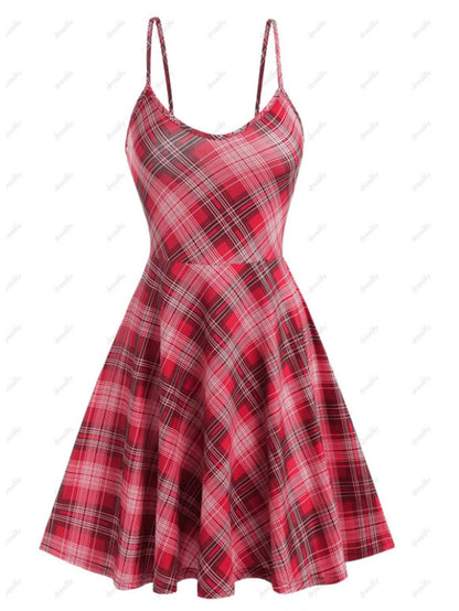 Women's Fashion Plaid Printed Waist-Tight Dress Suit