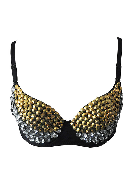 Sexy Fashion Dark Punk Beaded Light Diamond Bra