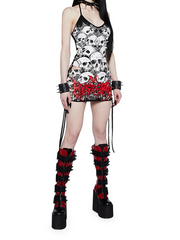 Sexy Sling-Kleid mit Ausschnitt und Gothic-Totenkopf-Print