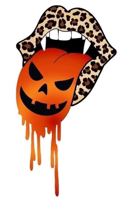 Halloween Tongue Leopard Print Round Neck Long Sleeve T-shirt