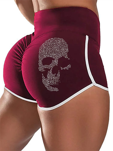 Skull Print High Waist Tummy Control Track Shorts