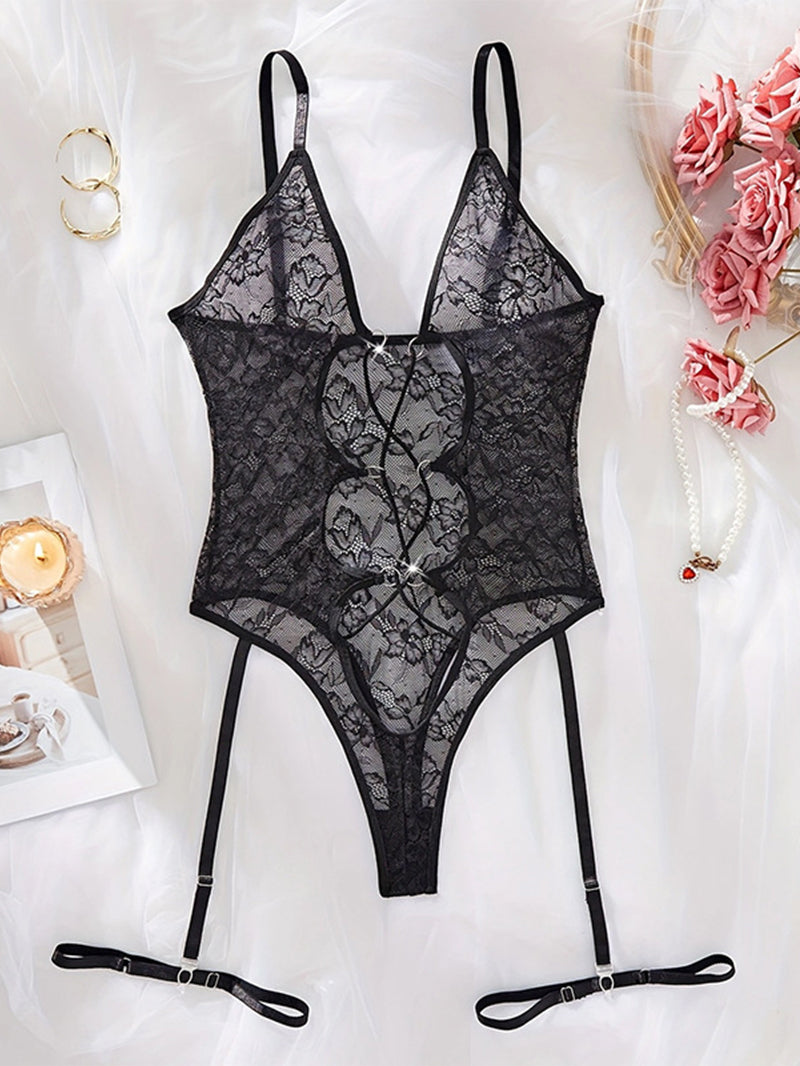 Sexy See-through Lace Skinny Hollow-out Body-Shaping Corsets Jumpsuit