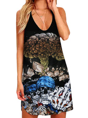 Sexy Kleid mit Rock-Totenkopf-Print auf der Rückseite 