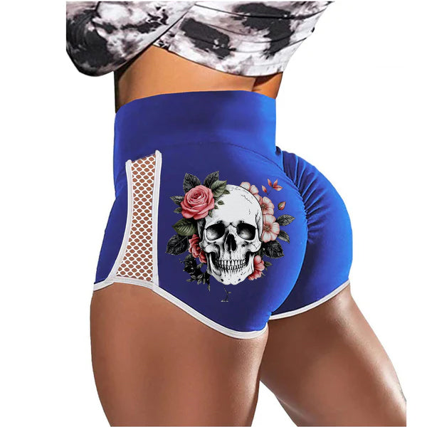 Fake Smile Skull Flower Low-Rise Track Shorts