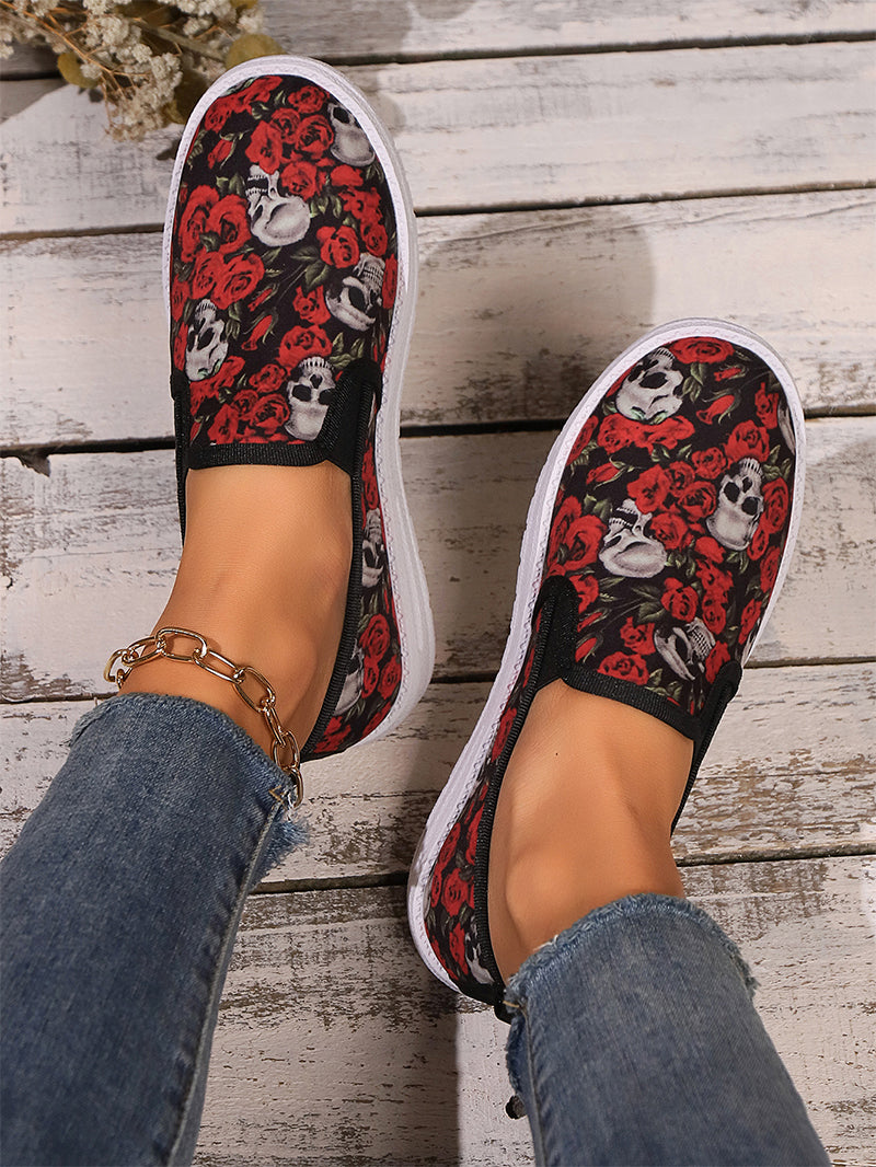 Halloween Women's Skull Graffiti Printing Casual Shoes