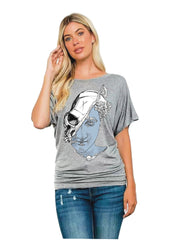 Skull Stitched Printed Batwing Sleeve round Neck Short Sleeve T-shirt