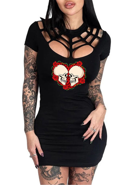 Women's Skull Lover Hollow Sheath Dress