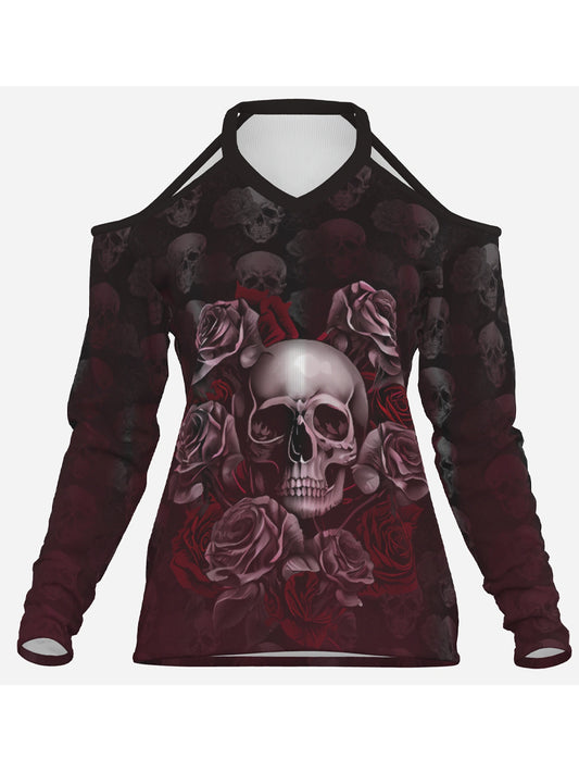 Sexy Women's Gothic Gradient Skull Print off-Shoulder Brands Long Sleeve Top