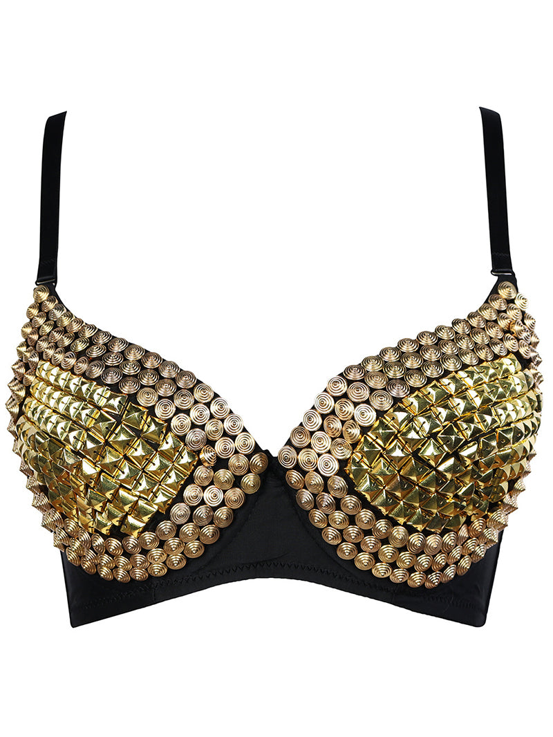 Sexy Fashion Rivet Gold Diamand Outer Wear Body Shaping Spaghetti Strap Bra