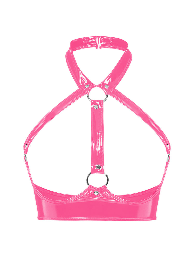 Sexy Patent Leather Leather Halter Bra Strap