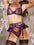 Sexy Embroidery Purple Rose Mesh Garter Buckle Underwear Suit