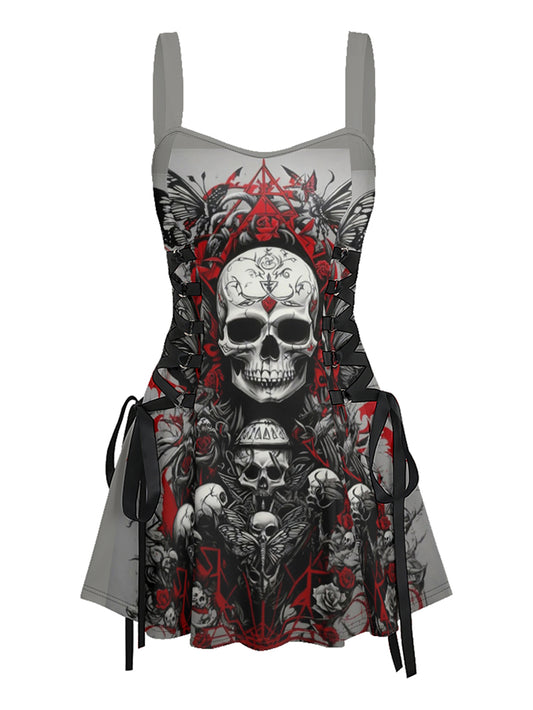 Skull King Printed Lace up Suspender Skirt