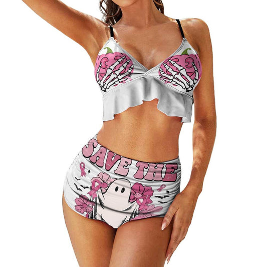 Breast Cancer Awareness Skeleton Hand Bikini Swimsuit Set