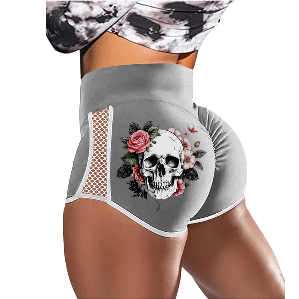 Fake Smile Skull Flower Low-Rise Track Shorts